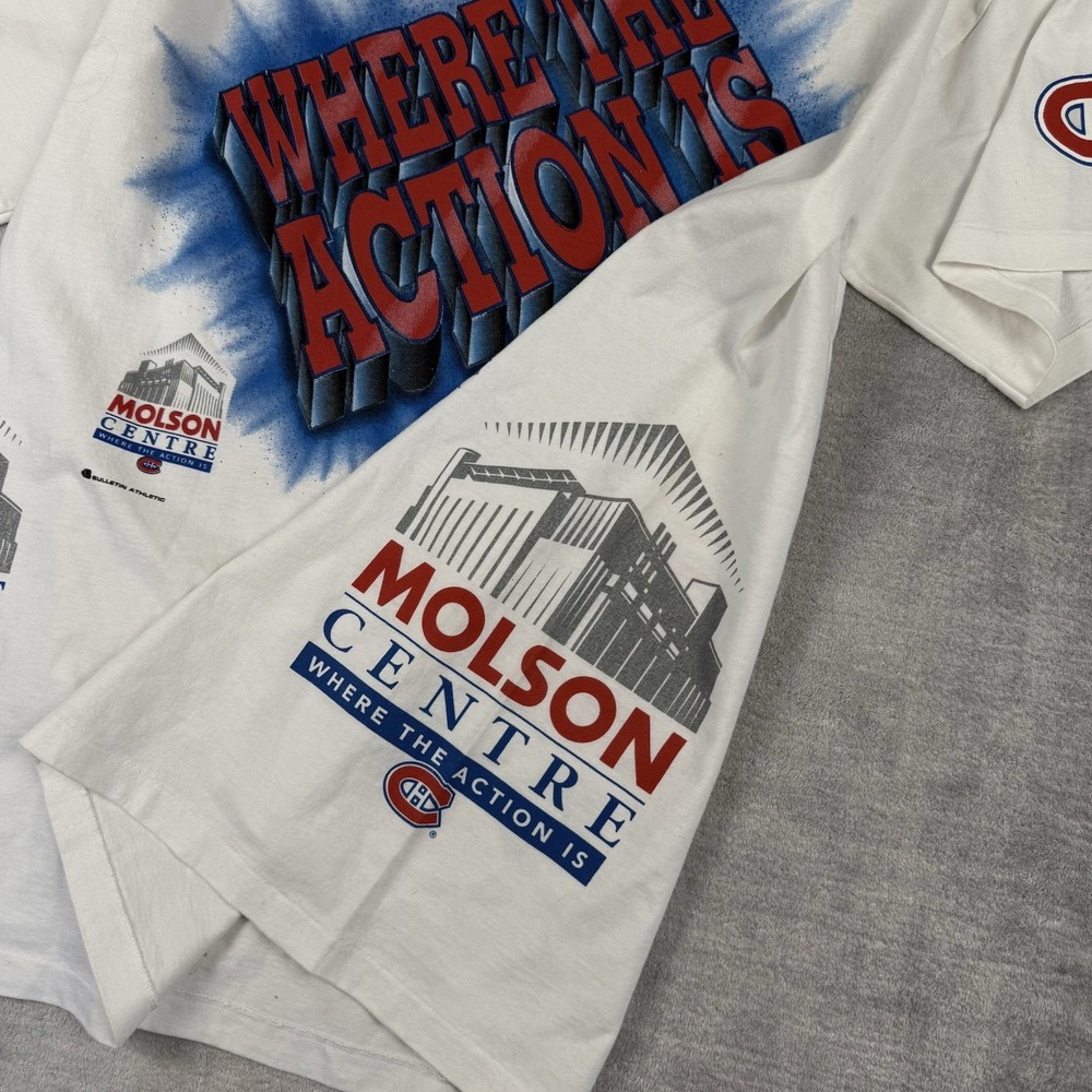 Vtg Montreal Canadiens Shirt Mens Large White 90s Bulletin Wrap Around AOP NHL - Picture 15 of 16